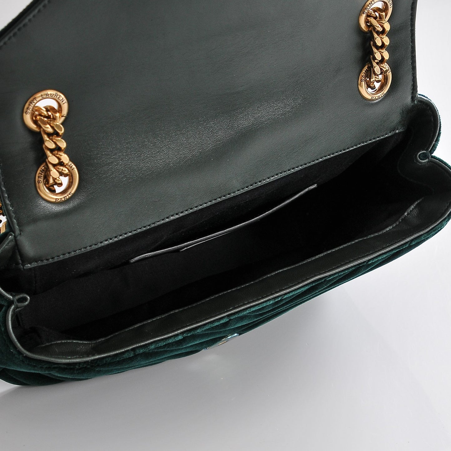 Velvet Matelasse Chevron Medium Monogram Chain Bag New Dark Green
