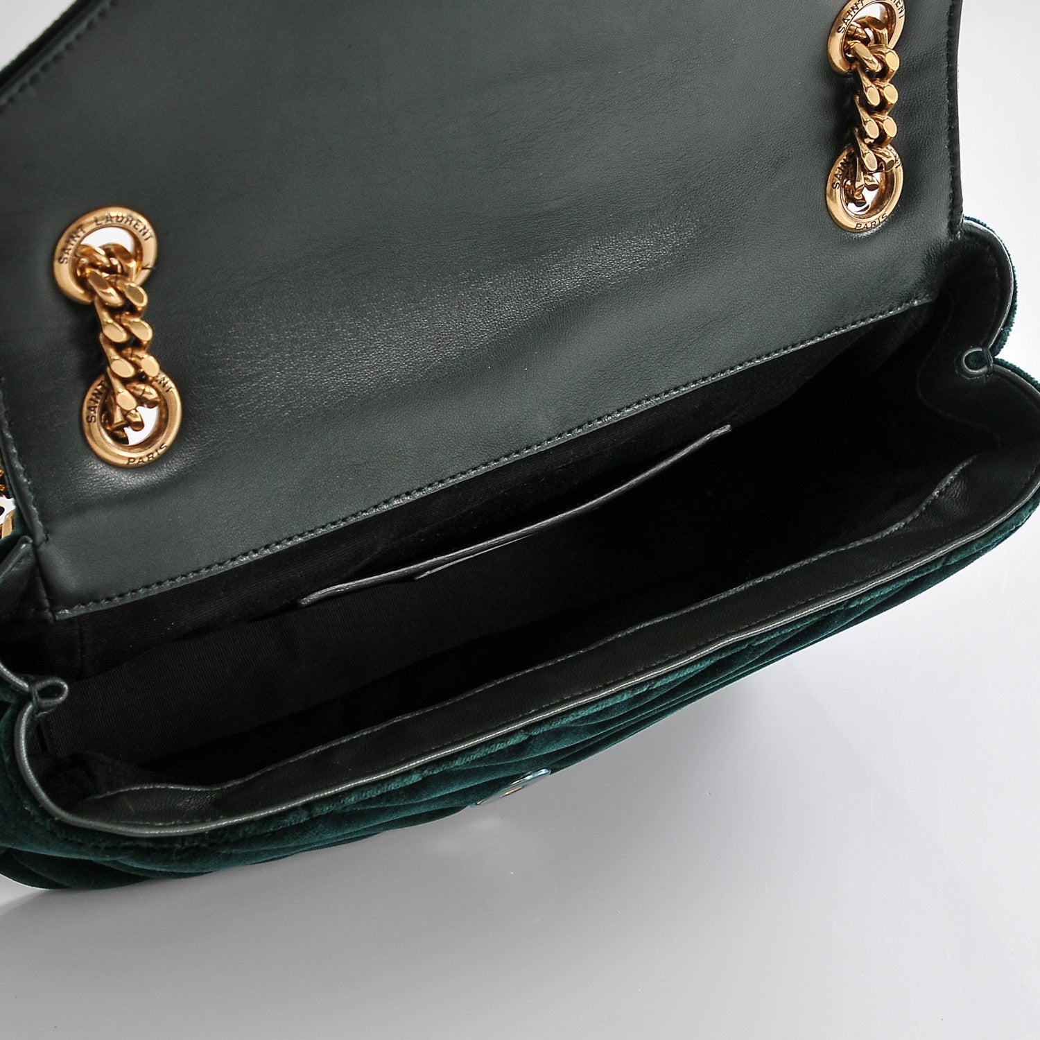 Saint Laurent Velvet Matelasse Chevron Medium Monogram Chain Bag New Dark Green 9 of 10