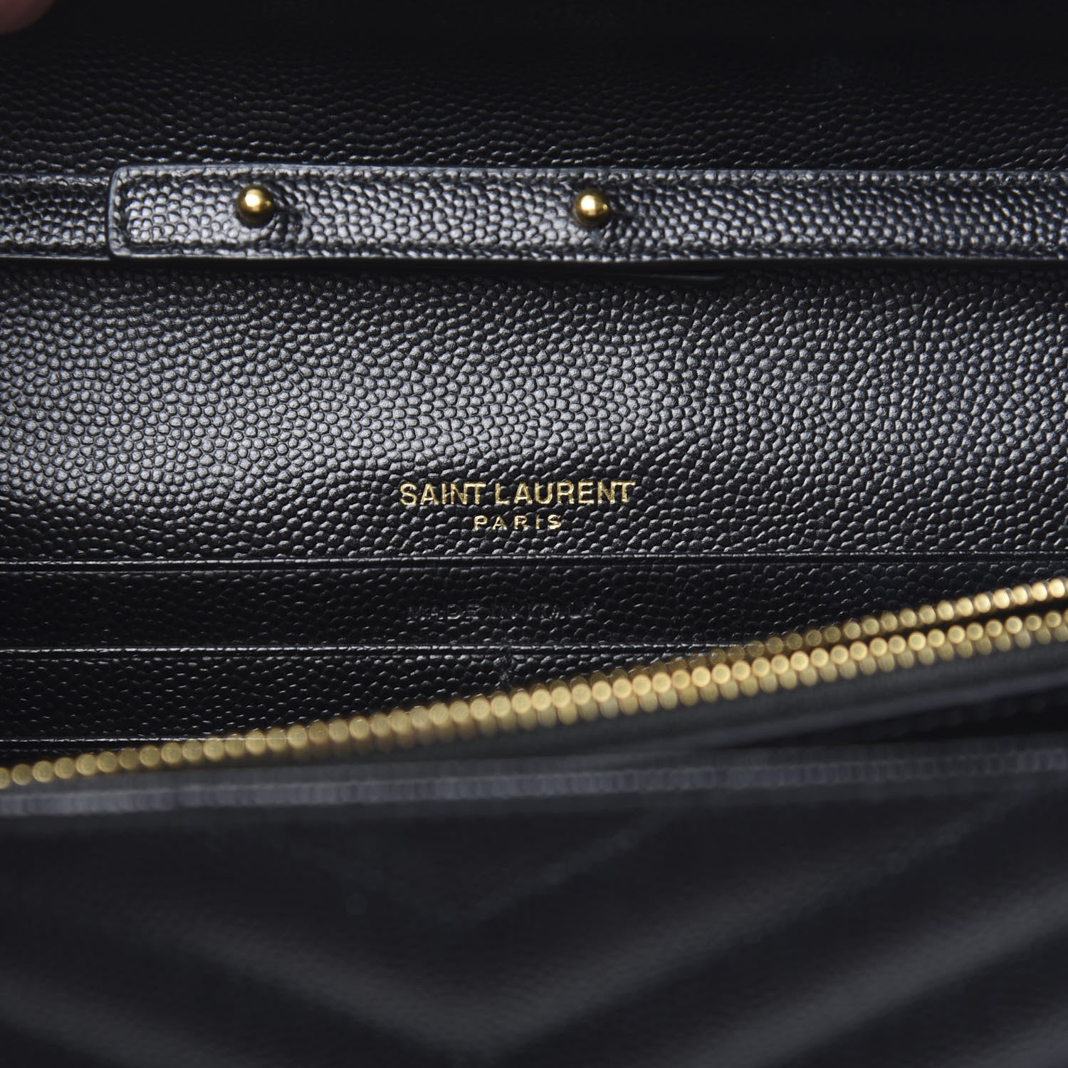 Saint Laurent Grain De Poudre Matelasse Chevron Monogram Chain Wallet Black 5 of 10