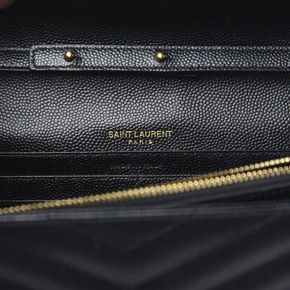 Saint Laurent Grain De Poudre Matelasse Chevron Monogram Chain Wallet Black 5 of 10