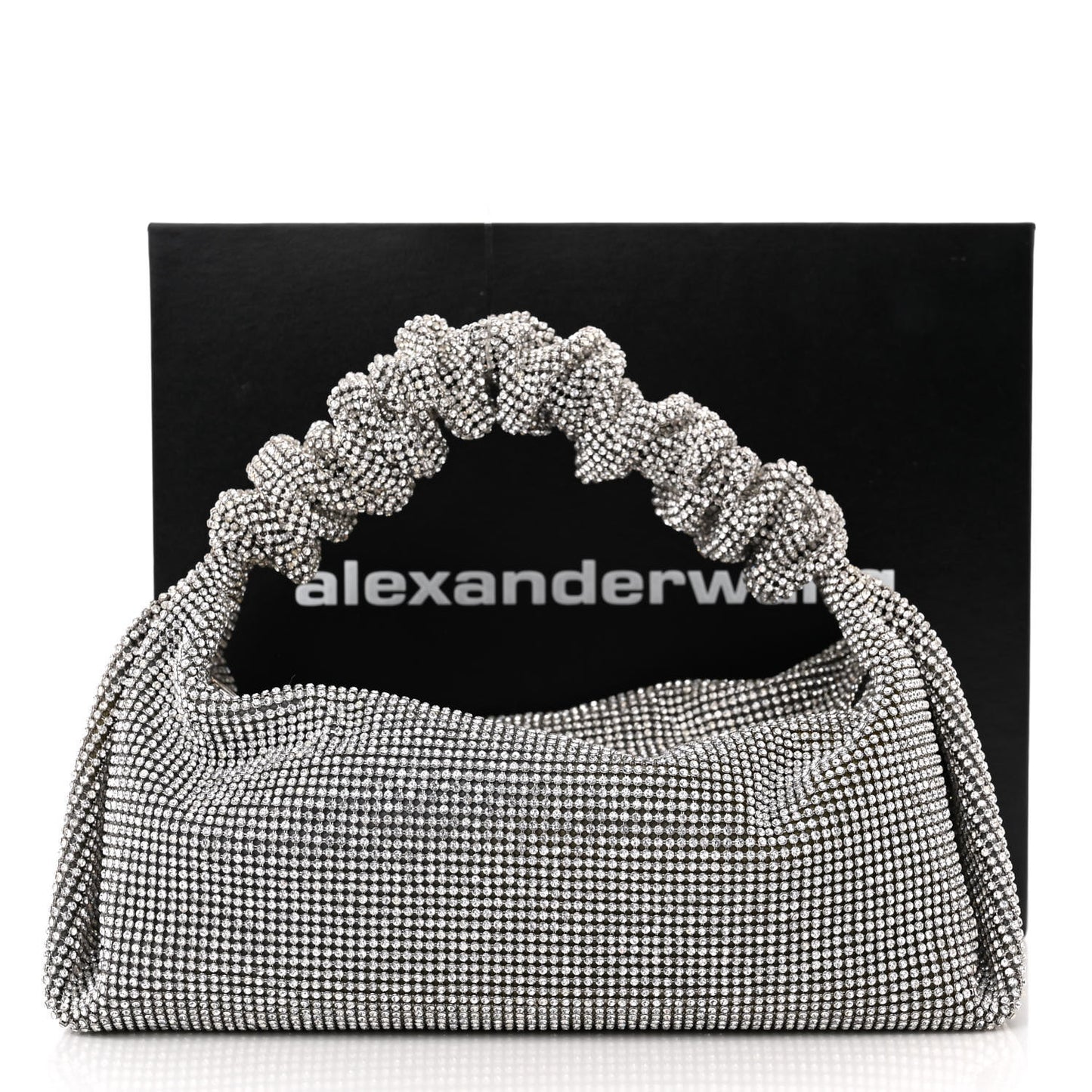 Mesh Crystal Rhinestone Mini Scrunchie Clutch Black Silver