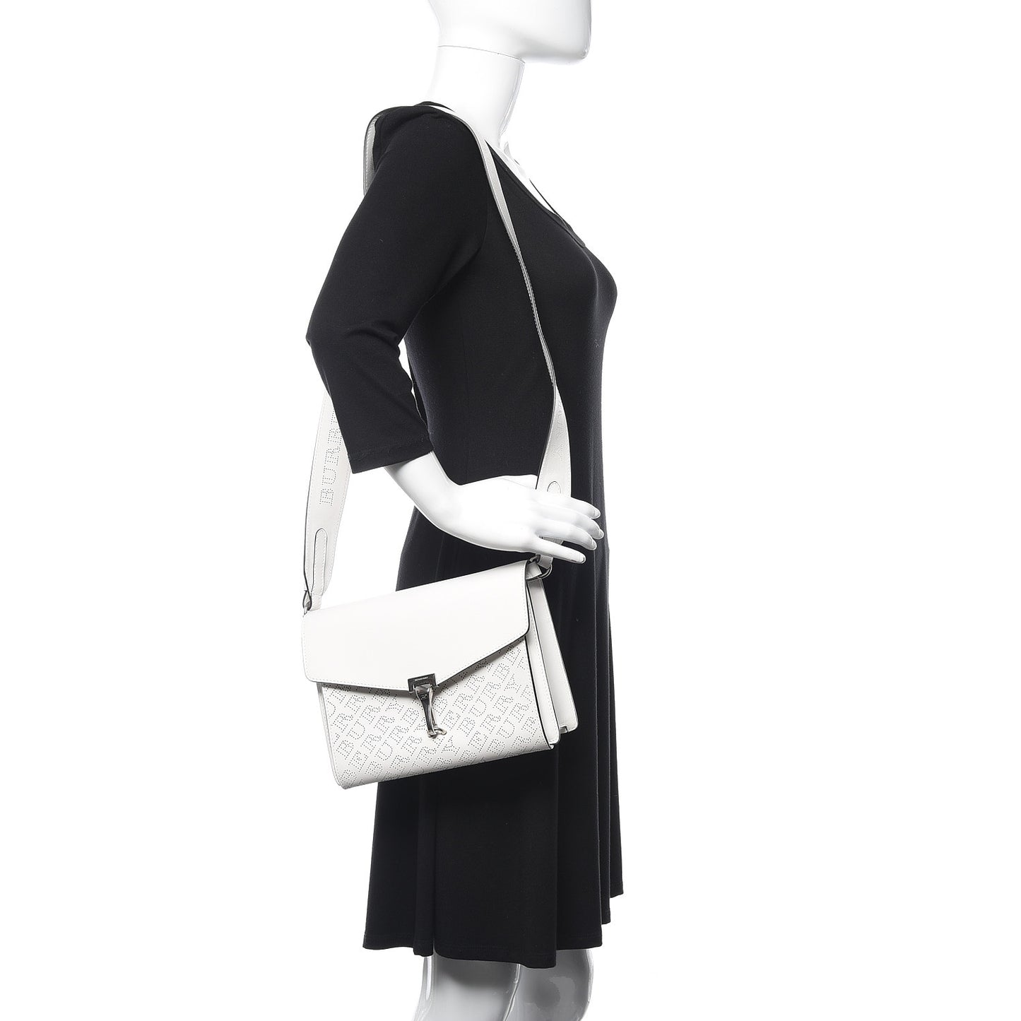 Calfskin Perforated Small Macken Crossbody Bag White