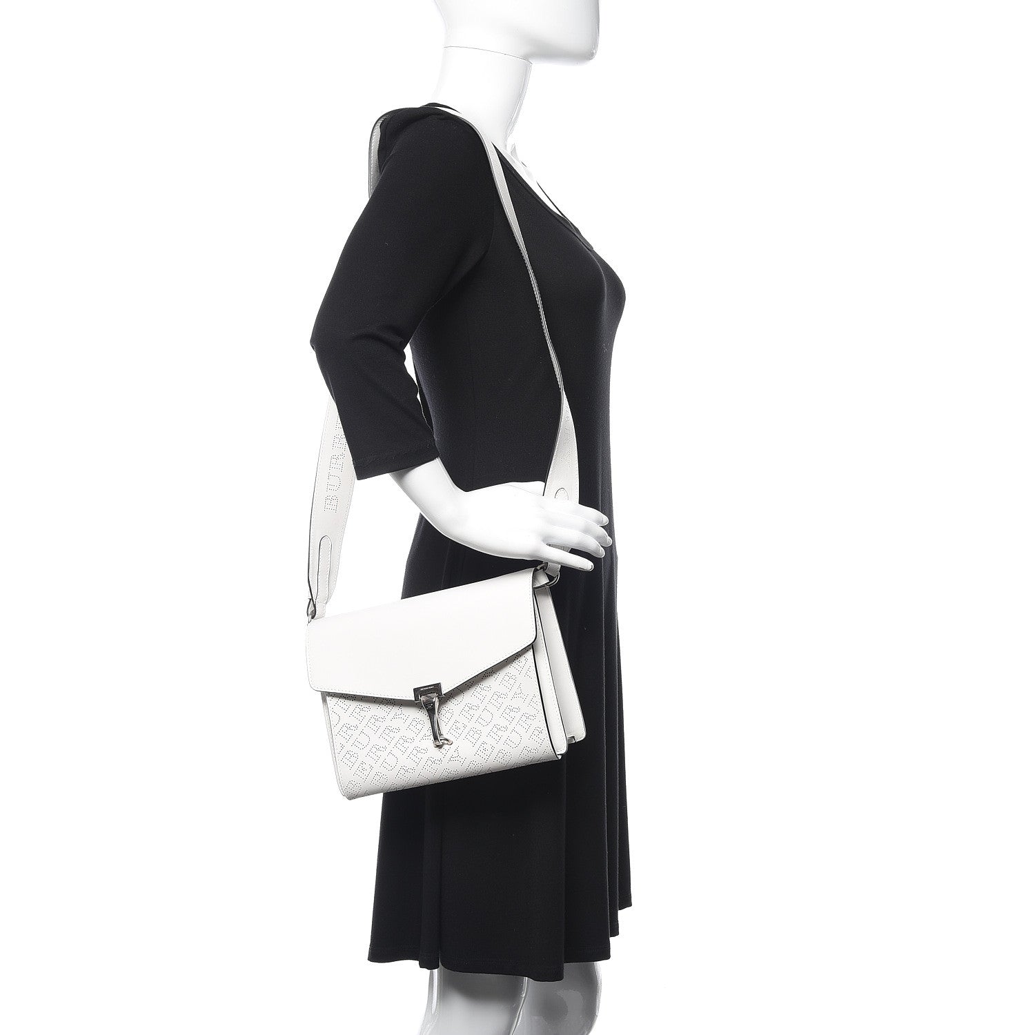 Burberry Calfskin Perforated Small Macken Crossbody Bag White 2 of 8