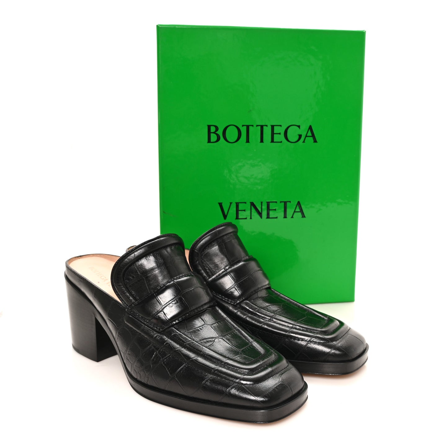 Calfskin Alligator Embossed Mules 39 Black