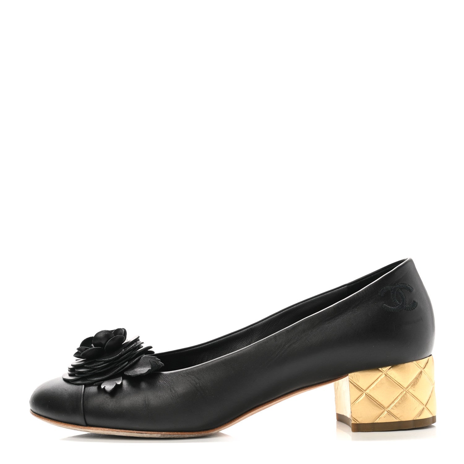 Chanel Calfskin Pearl Camellia Pumps 40 Black Gold 1 of 13