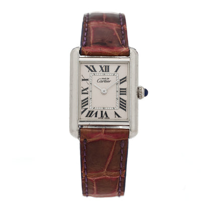 Cartier Sterling Silver Vermeil Alligator 23mm Must de Cartier Tank Quartz Watch Burgundy 1 of 4