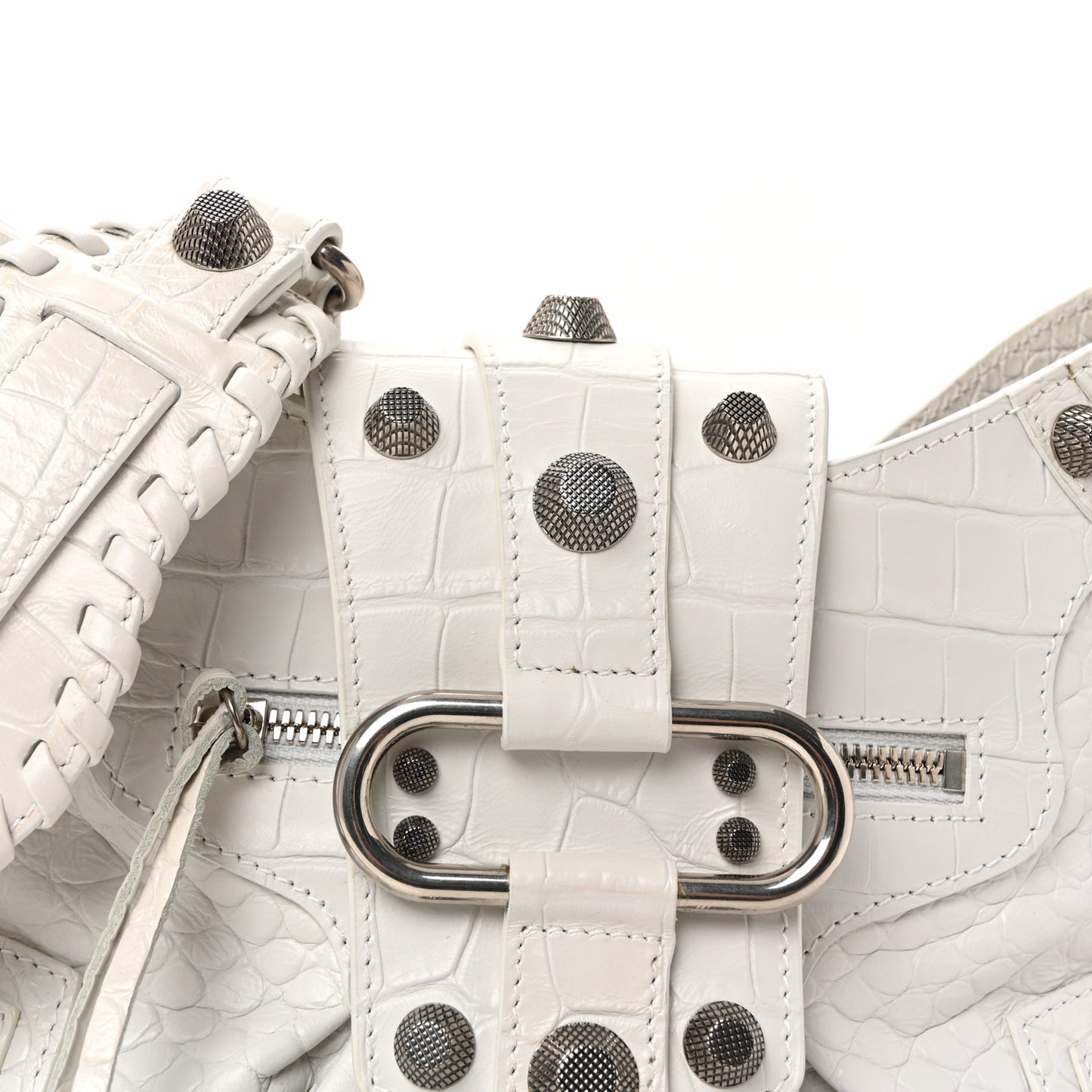 Extra Supple Calfskin Crocodile Embossed Medium Le Cagole Shoulder Bag White