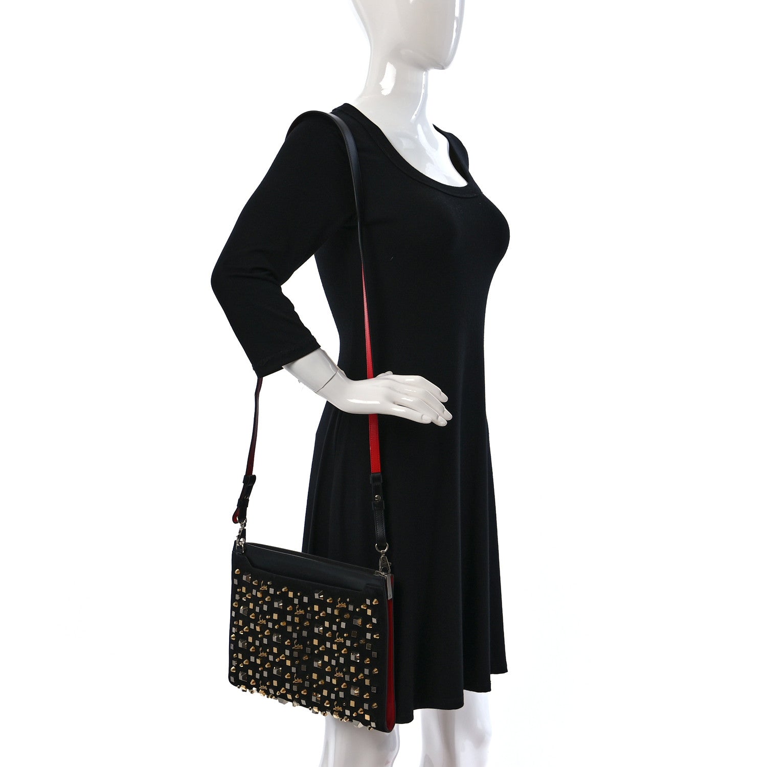 Christian Louboutin Calfskin Suede Studded Skypouch Crossbody Clutch Black 2 of 8