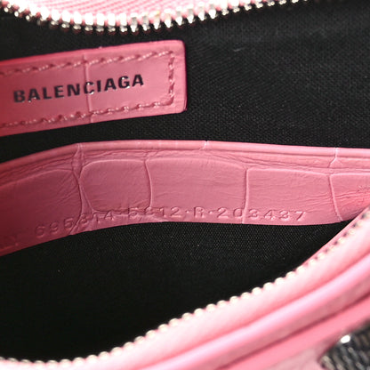 Balenciaga Extra Supple Calfskin Crocodile Embossed Le Cagole Mini Purse With Chain Sweet Pink 8 of 11