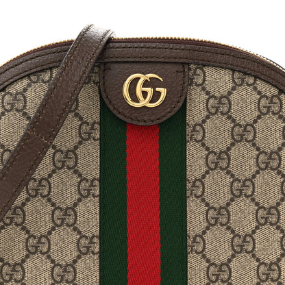 Gucci GG Supreme Monogram Textured Dollar Calfskin Web Small Ophidia Dome Shoulder Bag Beige Ebony New Acero 8 of 14