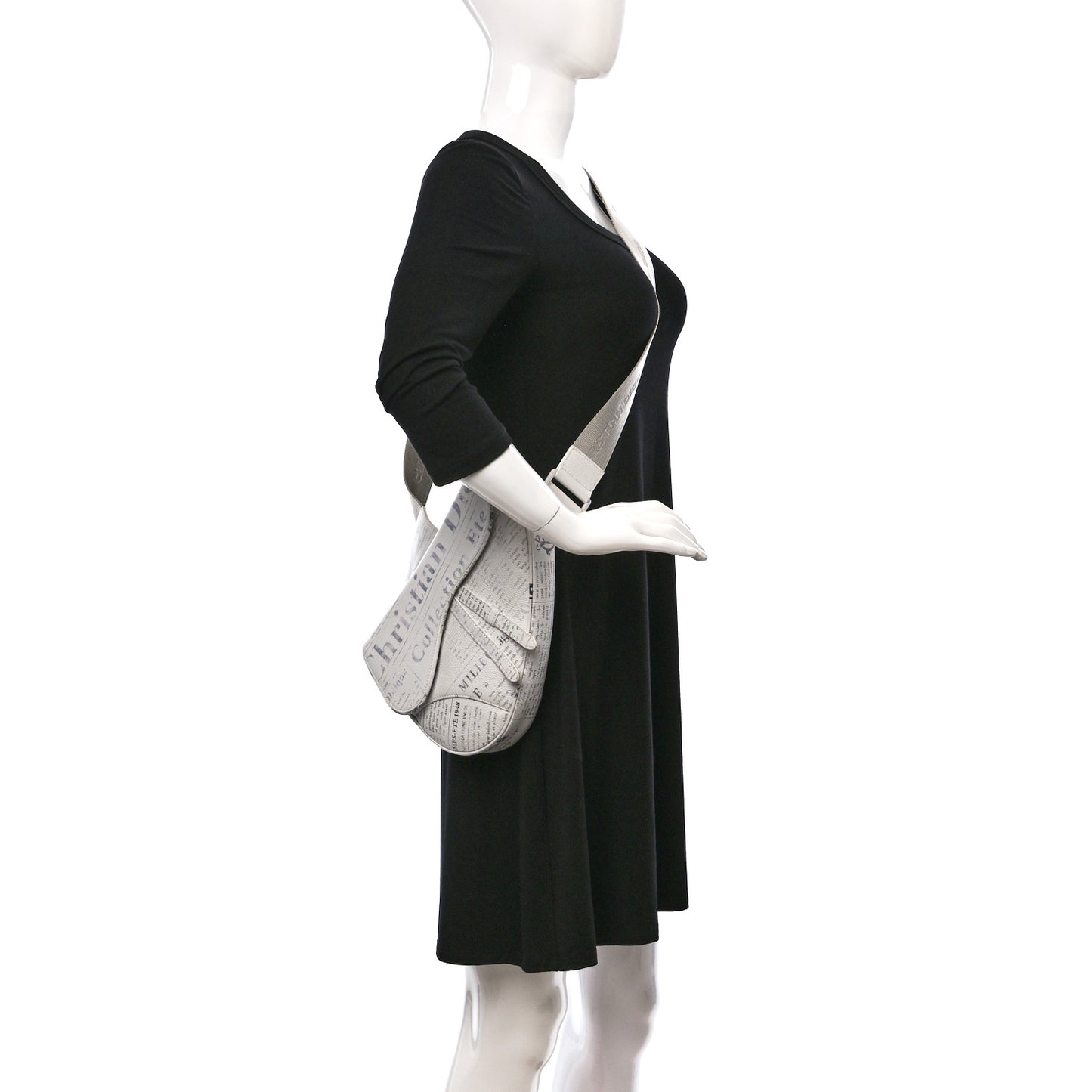 X DANIEL ARSHAM Grained Calfskin Newspaper Print Saddle Bag White