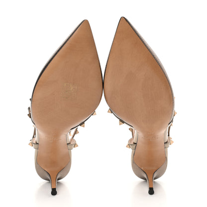 Valentino Garavani Metallic Pebbled Calfskin Patent Rockstud Ankle Strap 65mm Pumps 40.5 Sasso 5 of 8