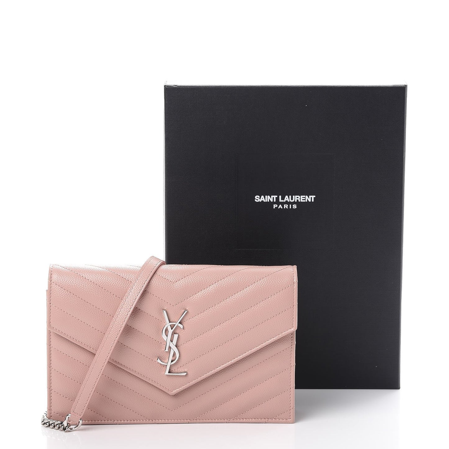 Grain De Poudre Matelasse Chevron Monogram Envelope Chain Wallet Pale Pink