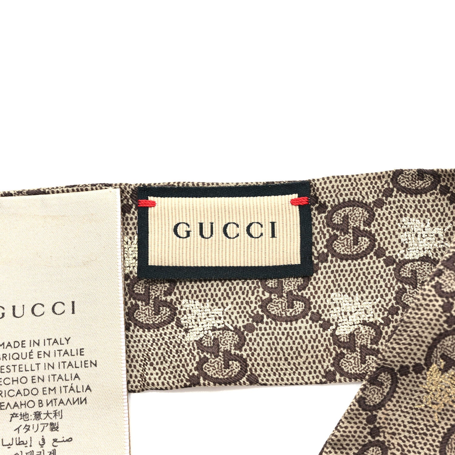 Gucci Silk Twill GG Monogram GG Bee Neck Bow Scarf Black Red 3 of 4