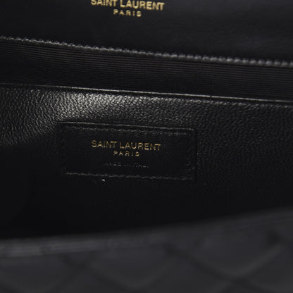 Saint Laurent Grain De Poudre Textured Mixed Matelasse Triquilt Medium Monogram Satchel Black 5 of 9