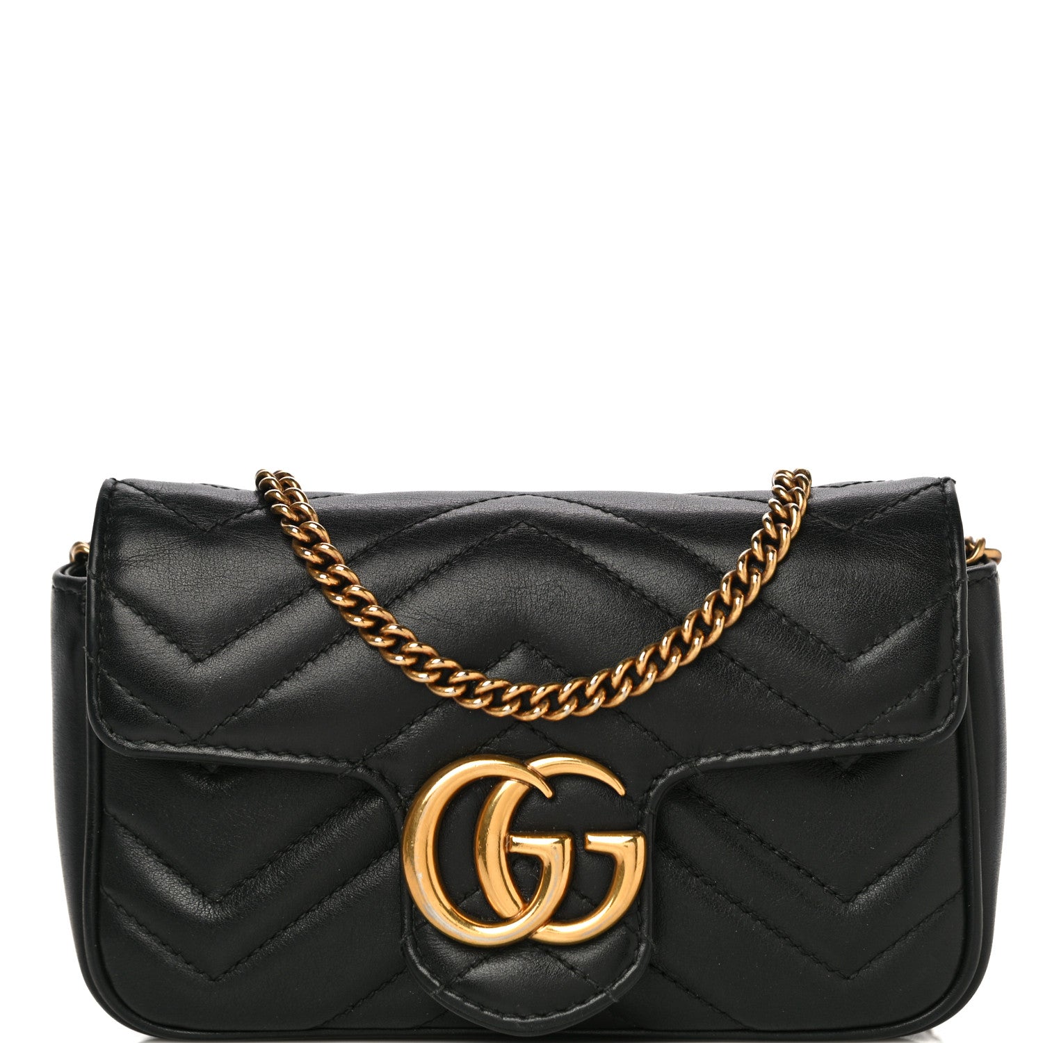 Gucci Calfskin Matelasse Super Mini GG Marmont Shoulder Bag Black 7 of 19
