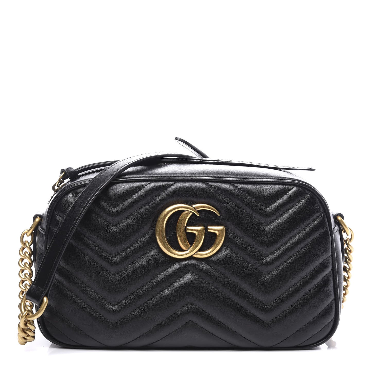 Calfskin Matelasse Small GG Marmont Chain Shoulder Bag Black