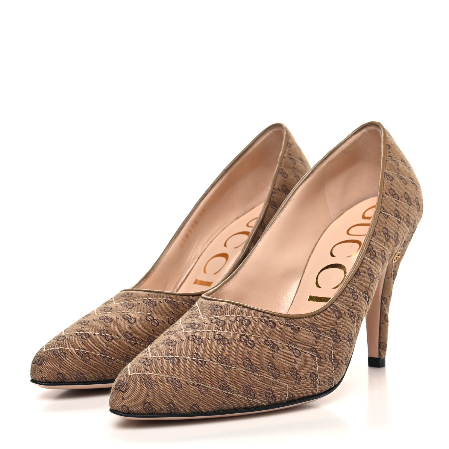 Gucci Monogram GG Mignon Nappa Chevron Matelasse Double G 95mm Pumps 39 Dusty Brown 3 of 9