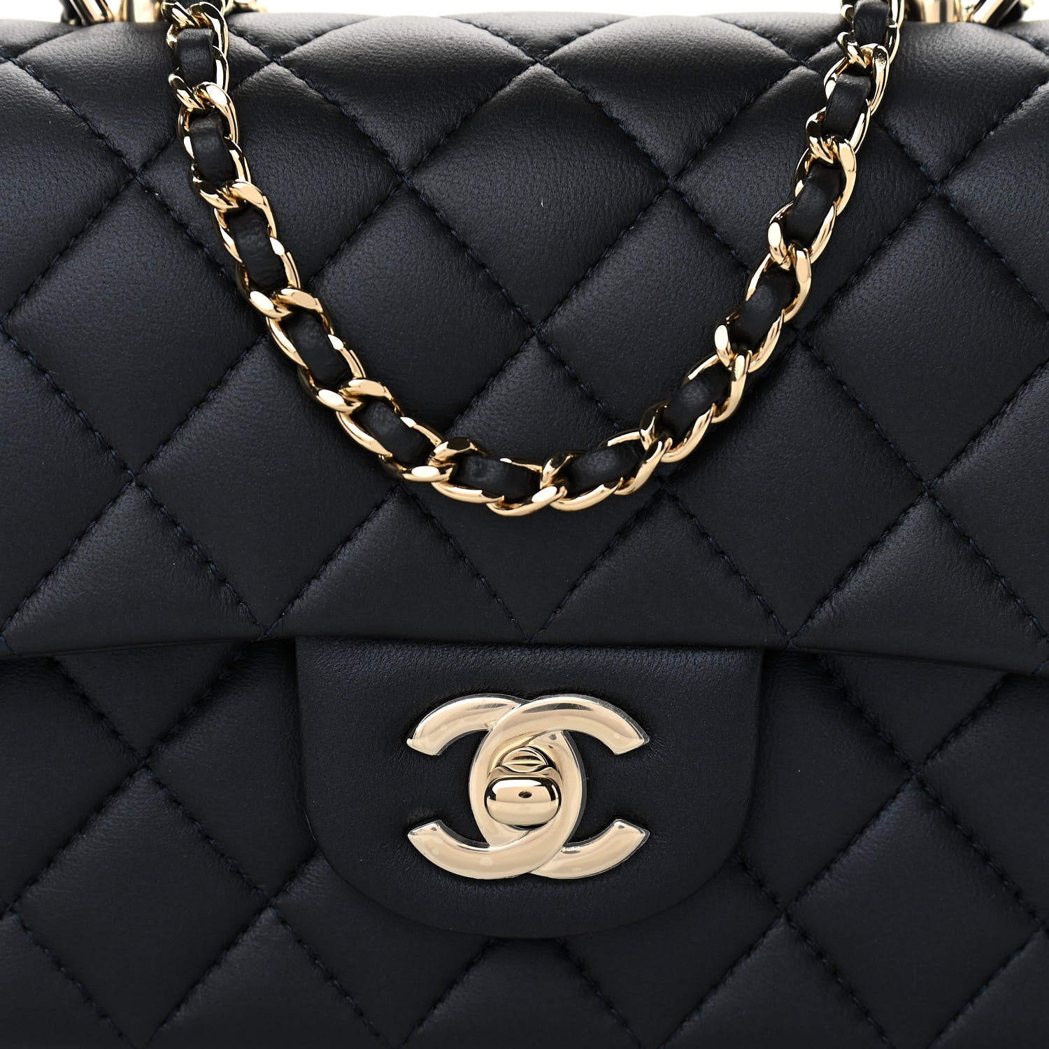 Chanel Lambskin Quilted Mini Top Handle Rectangular Flap Navy Blue 8 of 11