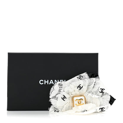 Chanel Lace Resin Pearl CC Brooch White Black 5 of 5
