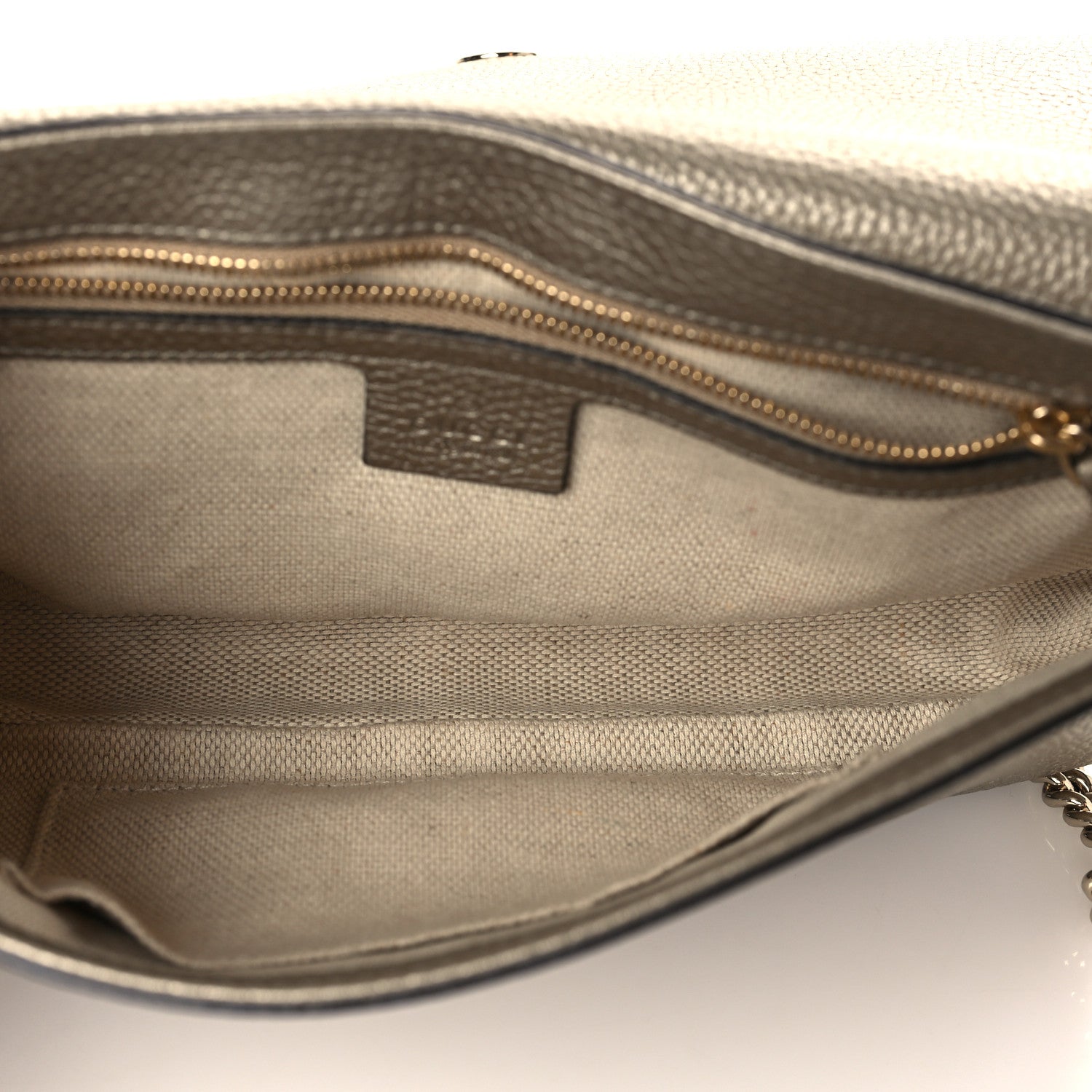 Gucci Metallic Pebbled Calfskin Medium Soho Flap Crossbody Golden Beige 5 of 9