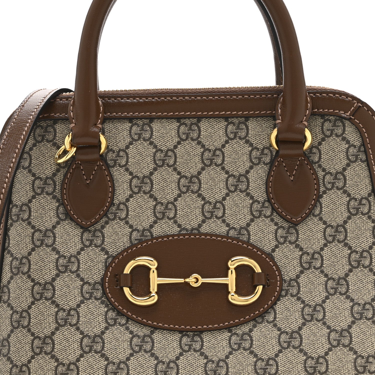 Gucci GG Supreme Monogram Azalea Calfskin Small Horsebit 1955 Top Handle Bag Beige Ebony Brown Sugar 9 of 11