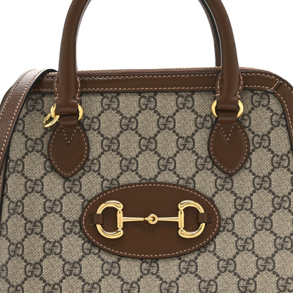 Gucci GG Supreme Monogram Azalea Calfskin Small Horsebit 1955 Top Handle Bag Beige Ebony Brown Sugar 9 of 11