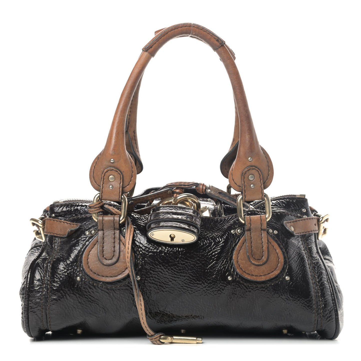 Patent Lambskin Medium Paddington Satchel Dark Brown