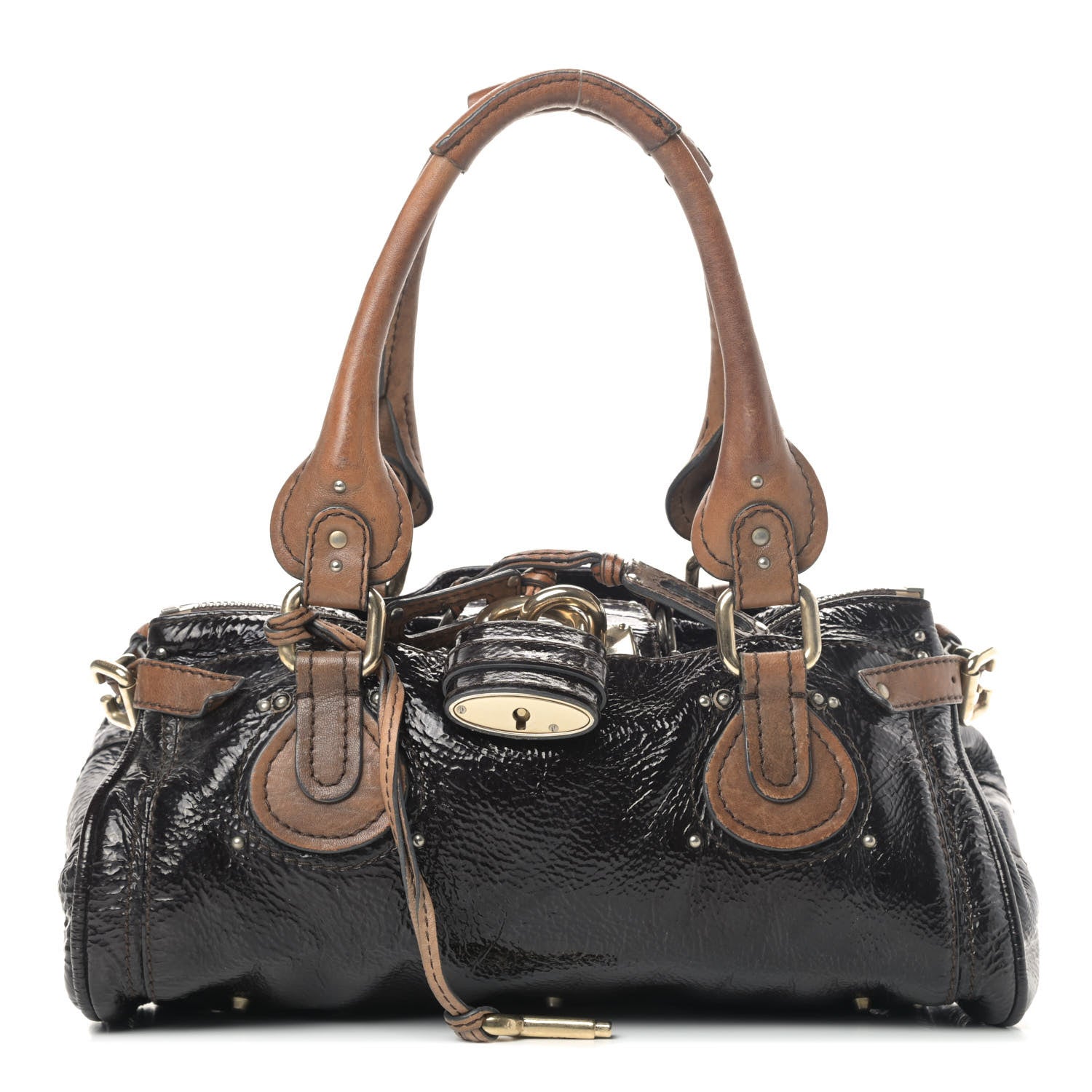 Chloe Patent Lambskin Medium Paddington Satchel Dark Brown 1 of 6