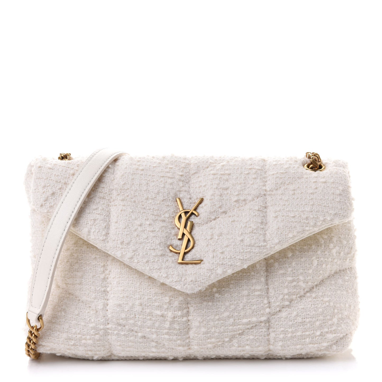 Boucle Tweed Quilted Toy Loulou Puffer Monogram Chain Satchel Crema Soft