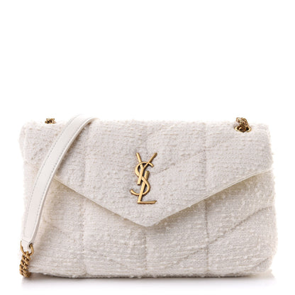 Saint Laurent Boucle Tweed Quilted Toy Loulou Puffer Monogram Chain Satchel Crema Soft 1 of 10
