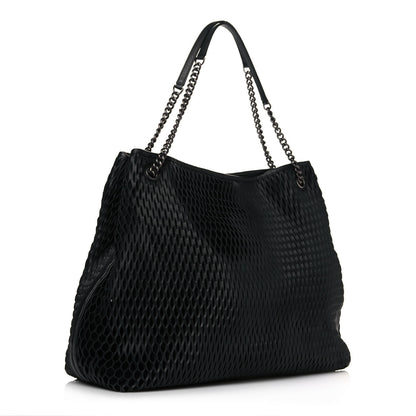 Chanel Calfskin Laser Cut Perforated CC Tote Black 2 of 12