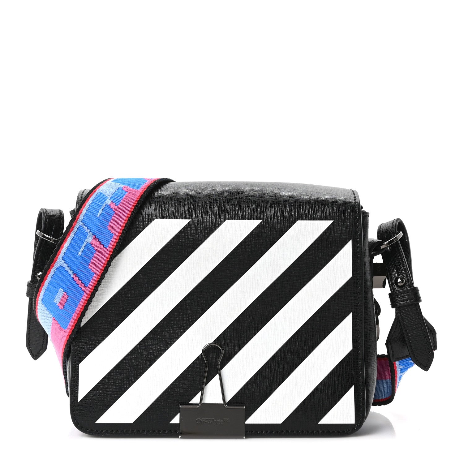 Off-White Saffiano Striped Mini Diag Binder Clip Bag Black White Indus 1 of 9