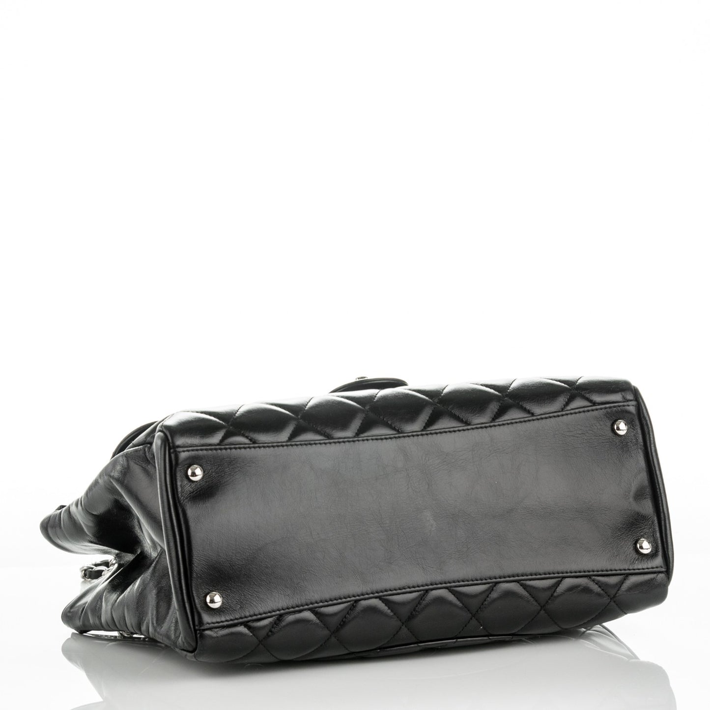 Glazed Calfskin Quilted Small CC Delivery Tote Black
