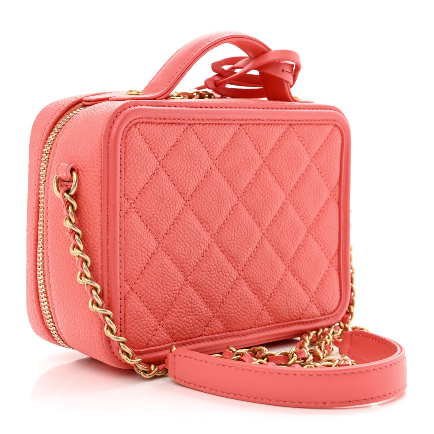Chanel Caviar Quilted Small CC Filigree Vanity Case Coral 3 of 10