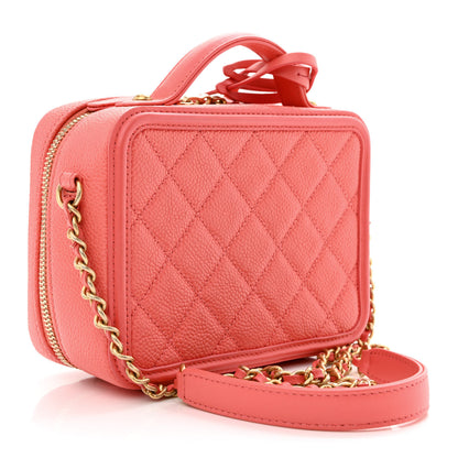 Chanel Caviar Quilted Small CC Filigree Vanity Case Coral 3 of 10
