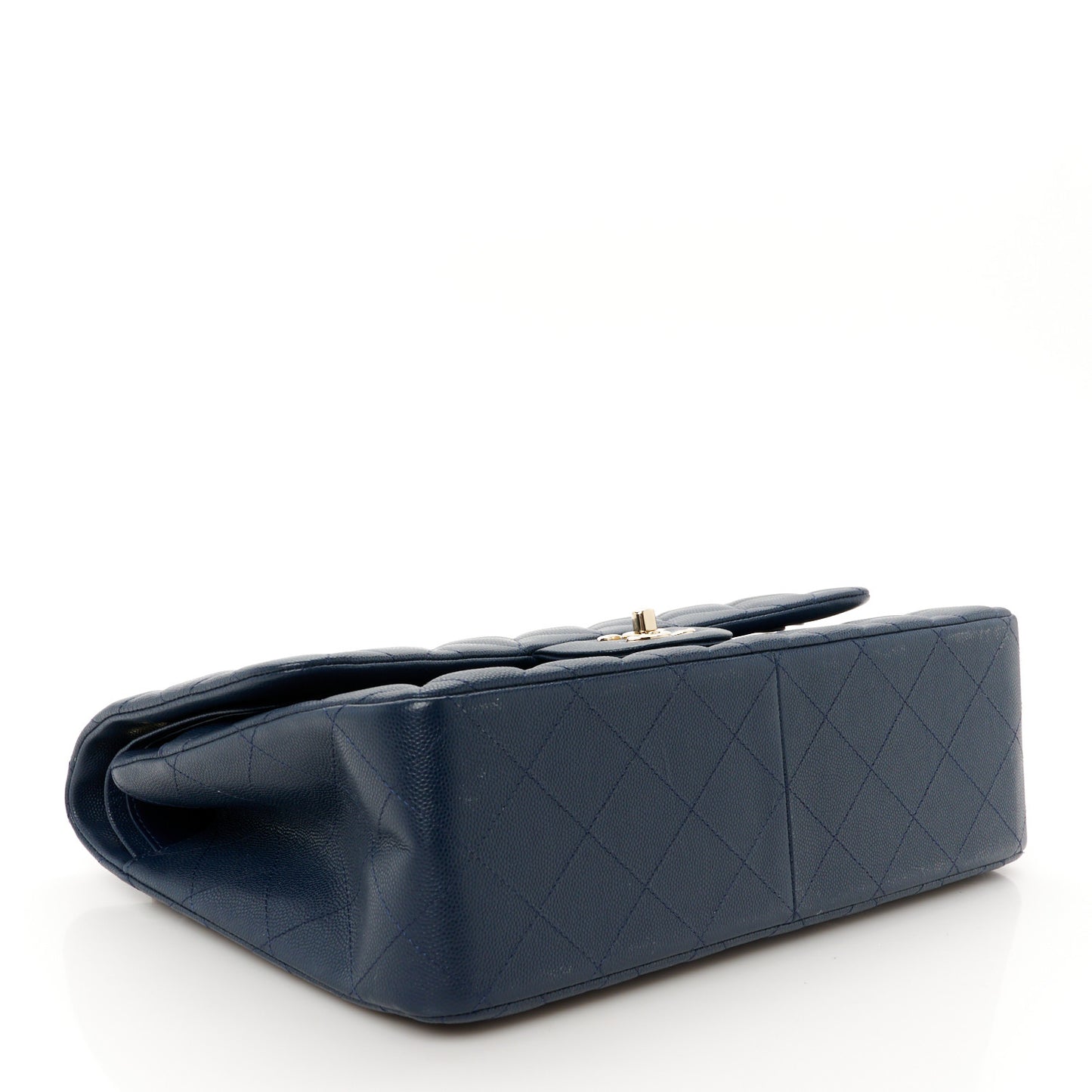 Caviar Quilted Jumbo Double Flap Navy Blue