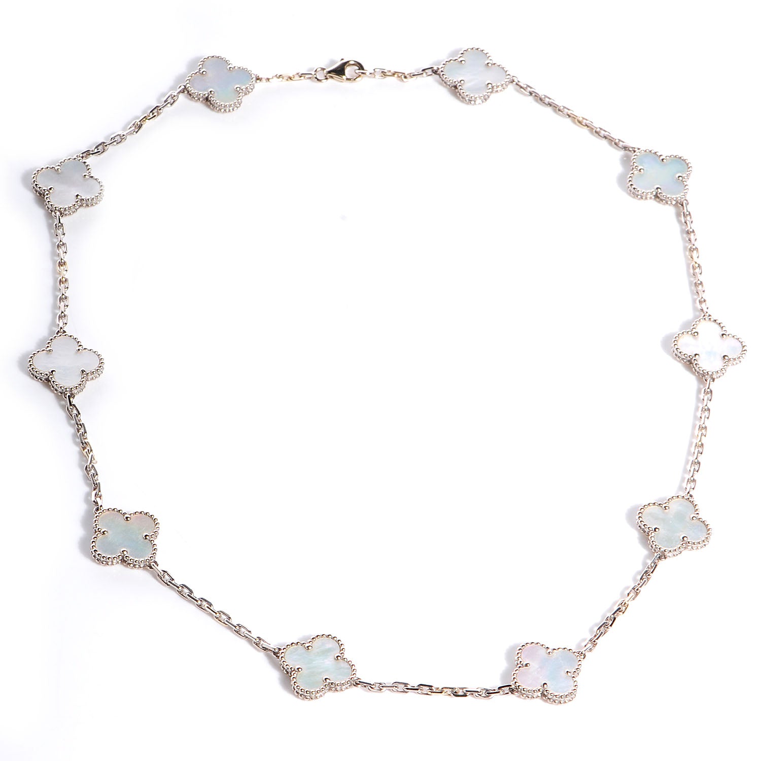 Van Cleef & Arpels 18K White Gold Mother of Pearl 10 Motifs Vintage Alhambra Necklace 3 of 7