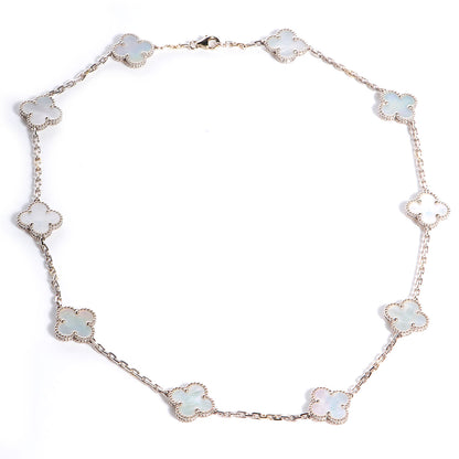 Van Cleef & Arpels 18K White Gold Mother of Pearl 10 Motifs Vintage Alhambra Necklace 3 of 7