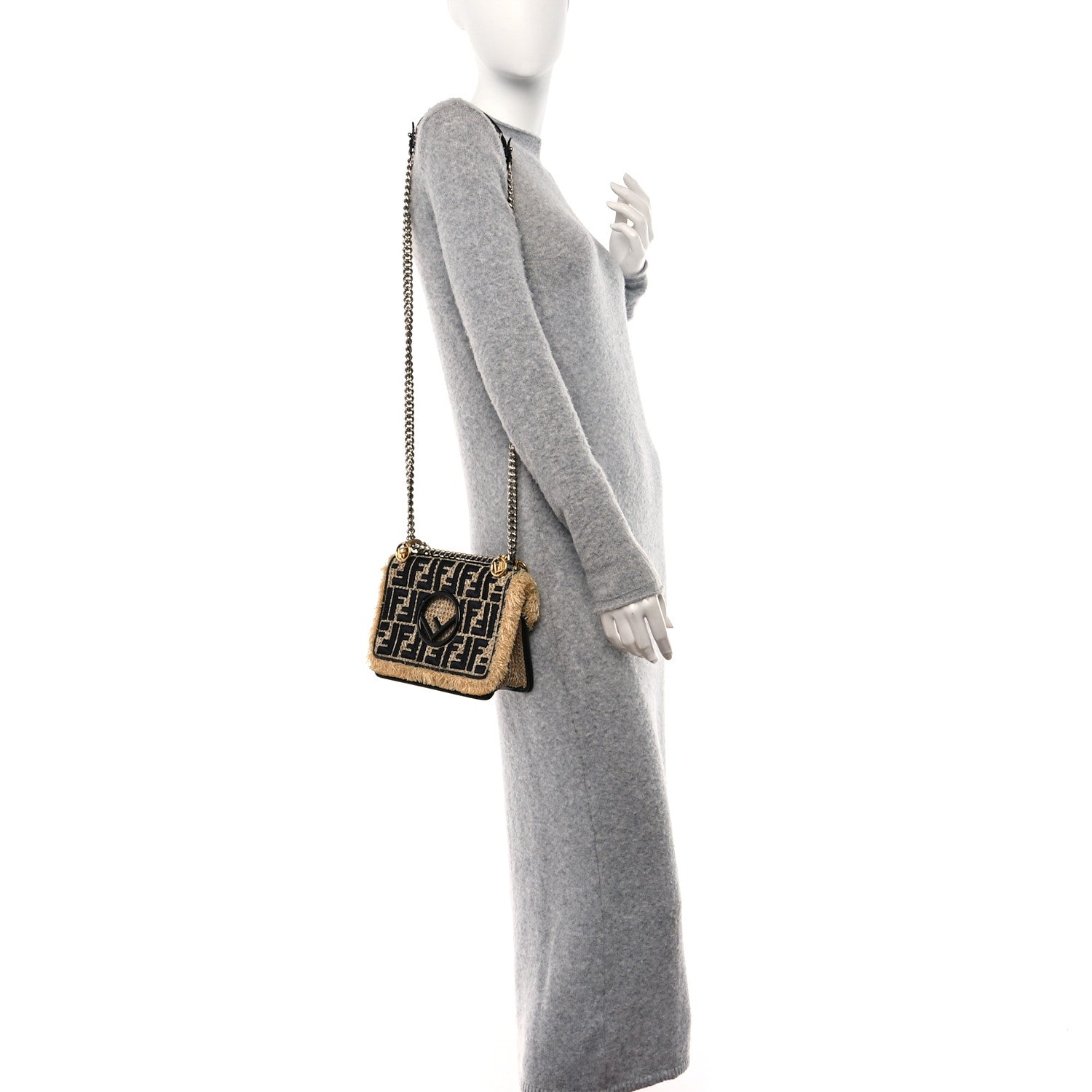 Fendi Raffia Vitello Century F is Fendi FF Embroidered Fringe Small Kan I Shoulder Bag Natural Black 2 of 10