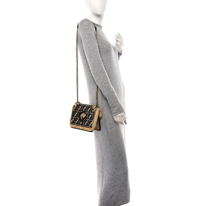 Fendi Raffia Vitello Century F is Fendi FF Embroidered Fringe Small Kan I Shoulder Bag Natural Black 2 of 10