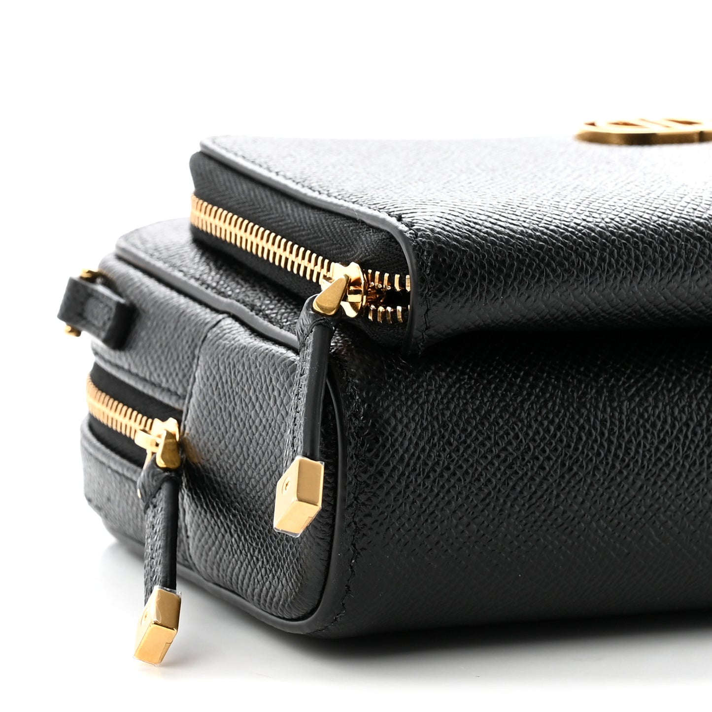 Grained Calfskin Caro Double Pouch Black