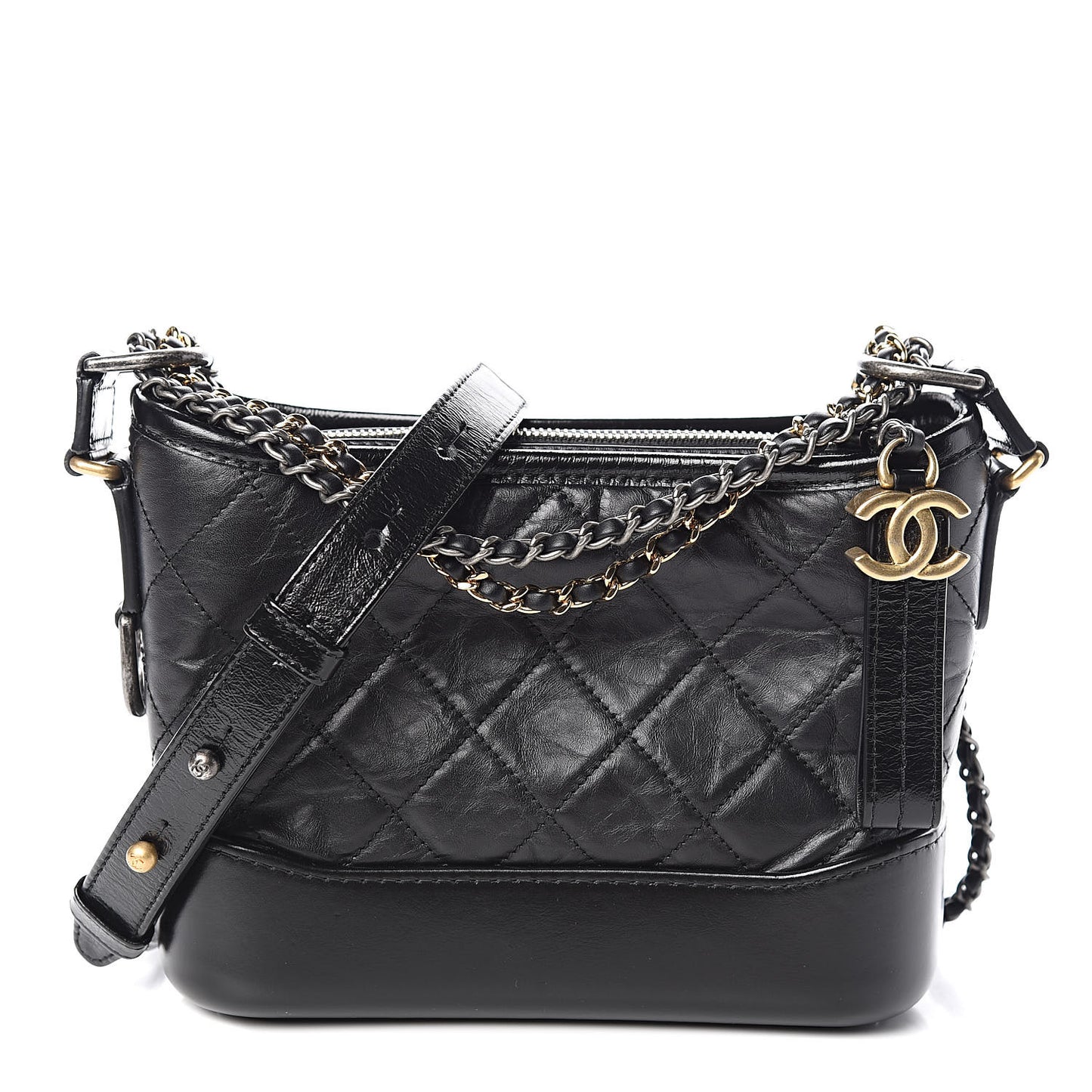 Aged Calfskin Quilted Small Gabrielle Hobo Black
