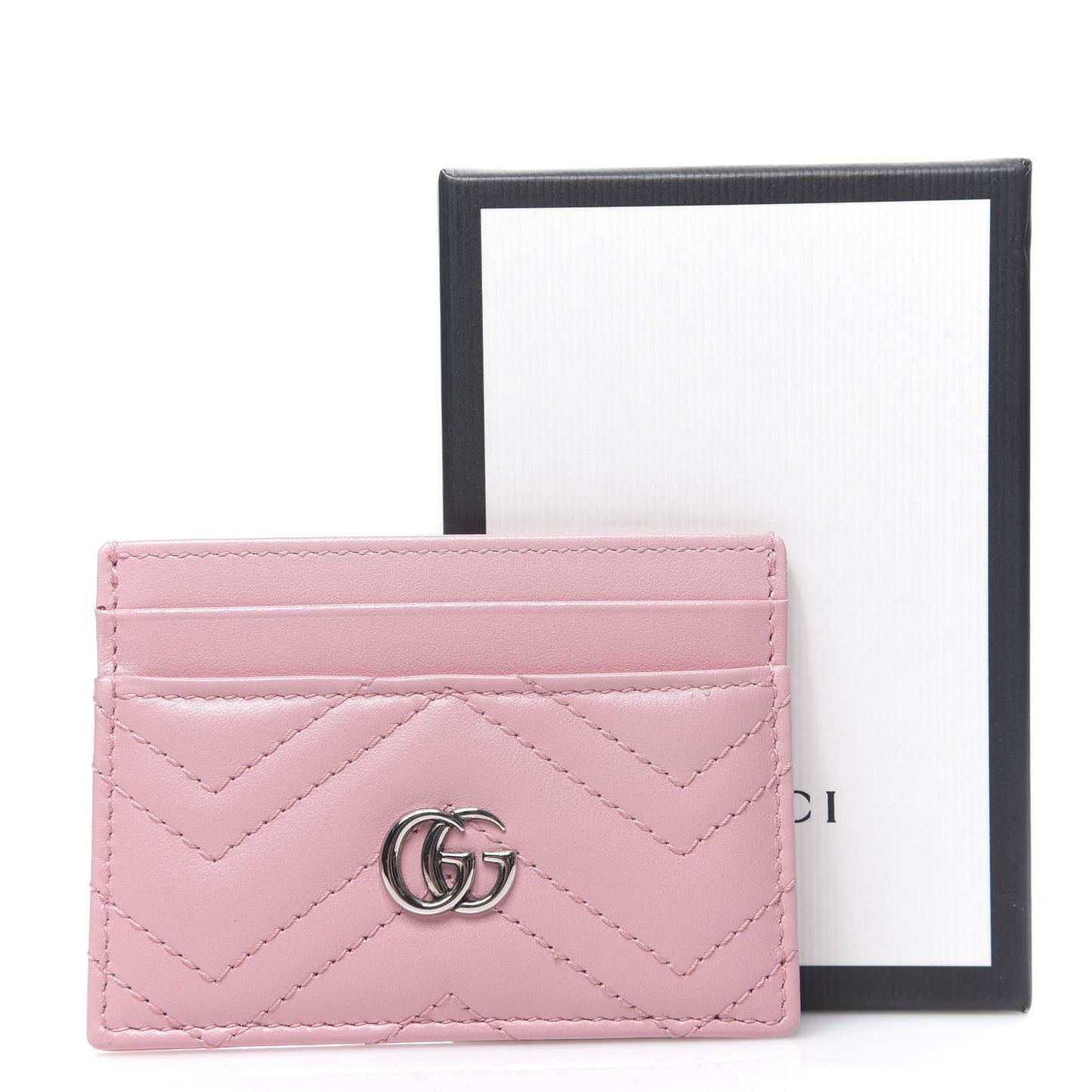 Calfskin Matelasse GG Marmont Card Holder Wild Rose