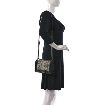 Chanel Calfskin Crystal Studded Small Studded Boy Flap Black 3 of 12