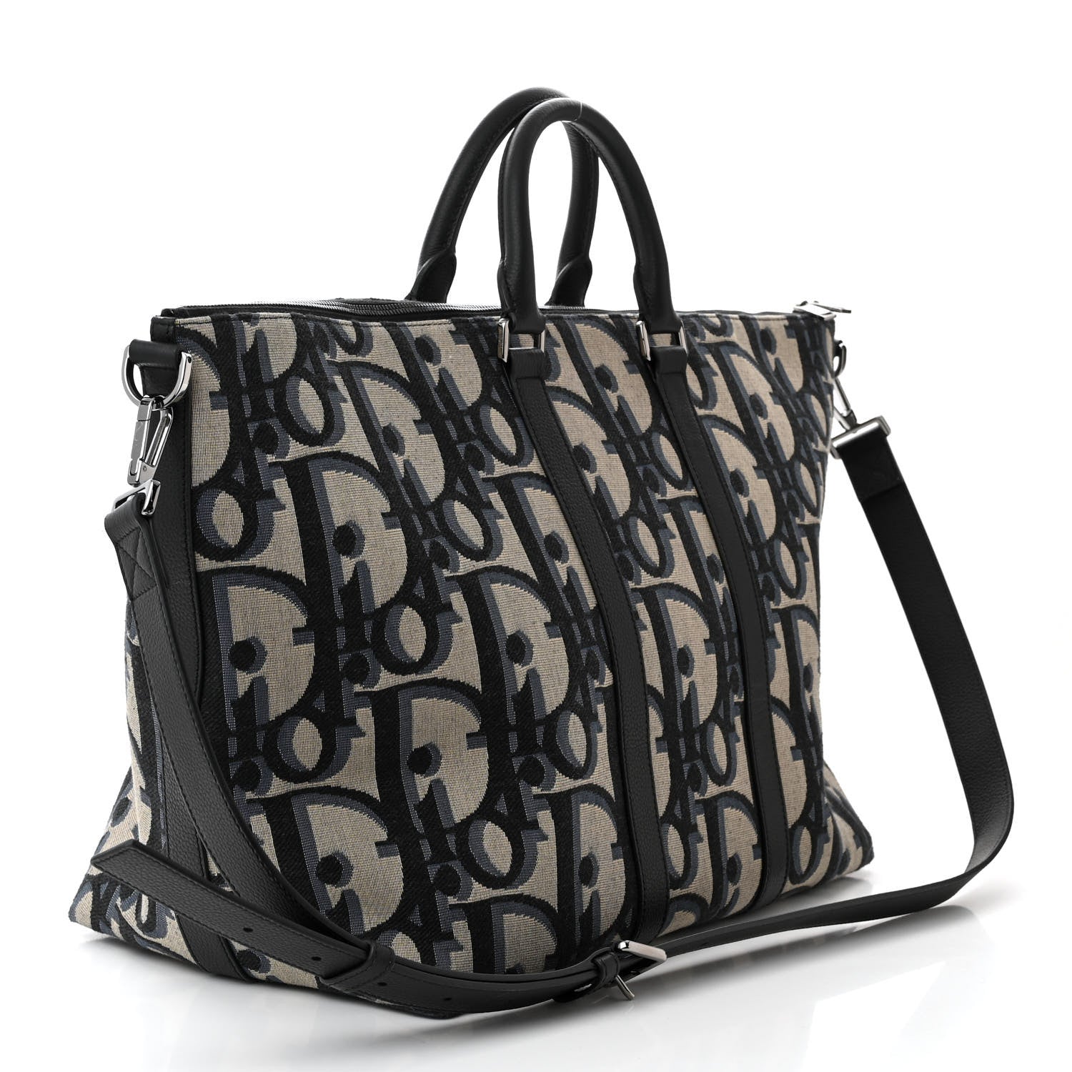 Christian Dior Maxi Oblique Jacquard Weekender 40 Beige Black 3 of 10