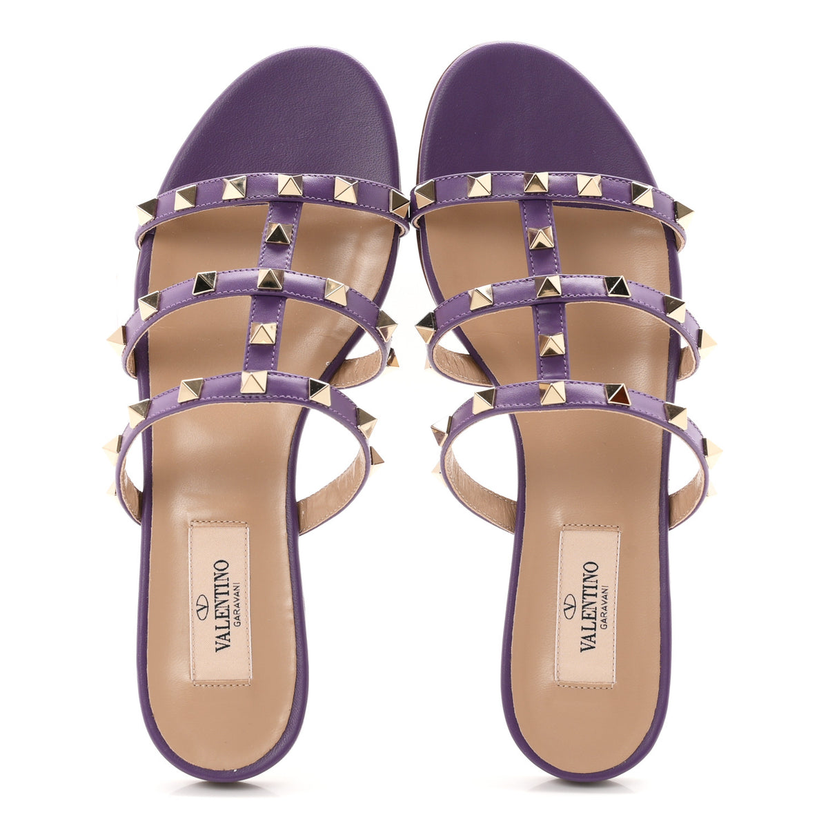 Nappa Rockstud Caged Flat Slide Sandals 36 Indian Violet
