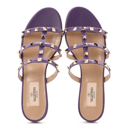 Valentino Garavani Nappa Rockstud Caged Flat Slide Sandals 36 Indian Violet 2 of 10