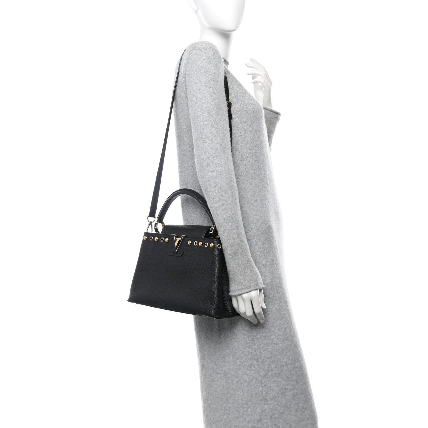 Louis Vuitton Taurillon Studded Capucines PM Black 2 of 10