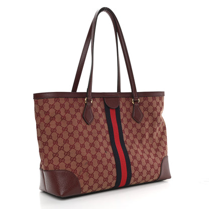 Gucci Monogram Textured Dollar Calfskin Web Medium Ophidia Shopping Tote Sahara Rubino Chardonnay 3 of 12